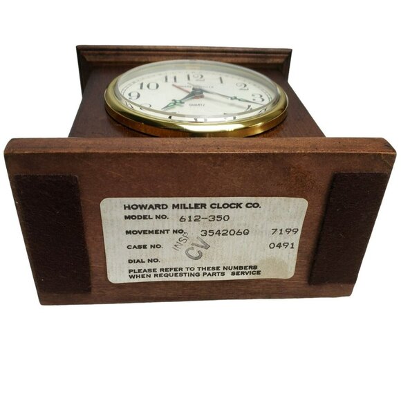 Vintage Howard Miller Mantel Clock Quartz 612-350 Wood Battery Alarm READ Parts - Picture 7 of 16